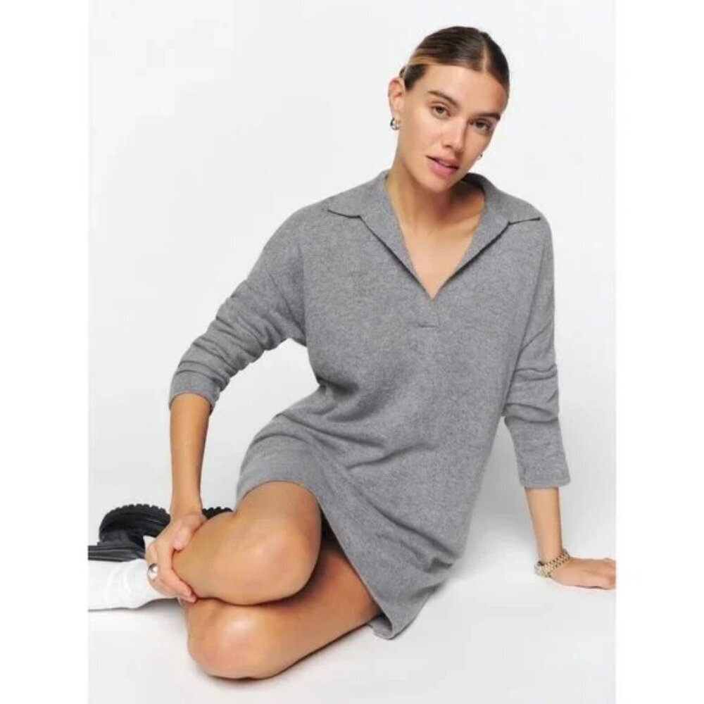 Reformation Doreen Cashmere Sweater Polo Dress Gray XS Long Sleeve - Picture 1 of 10
